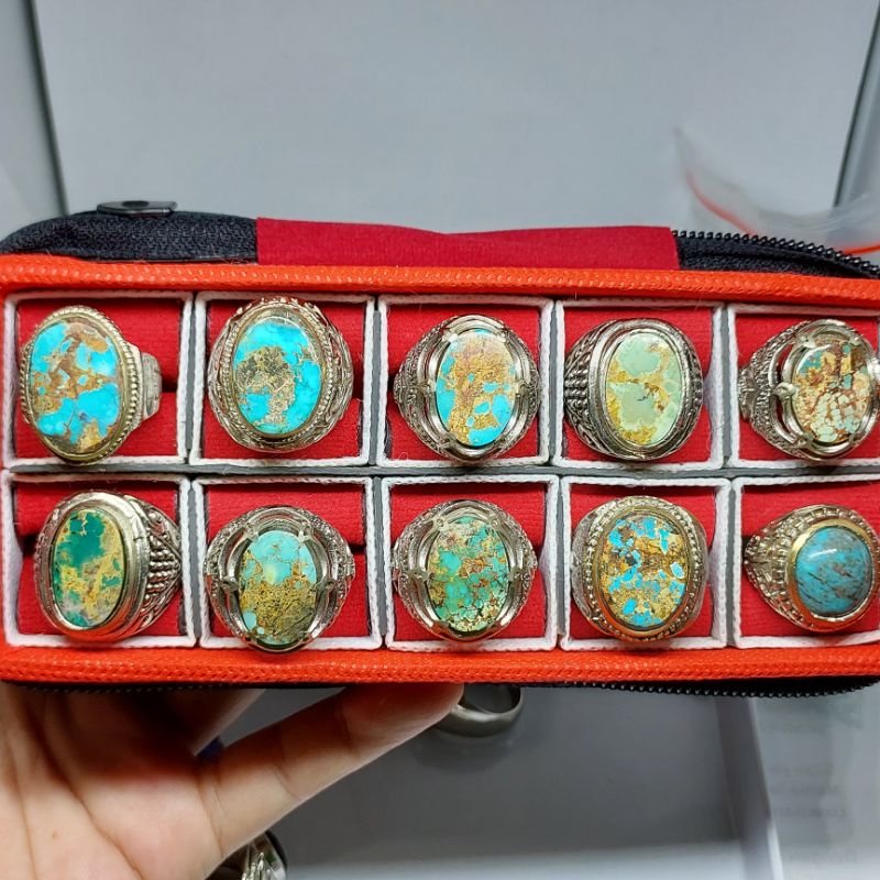 Cincin pirus persia urat emas biru / batu akik pirus persia asli natural