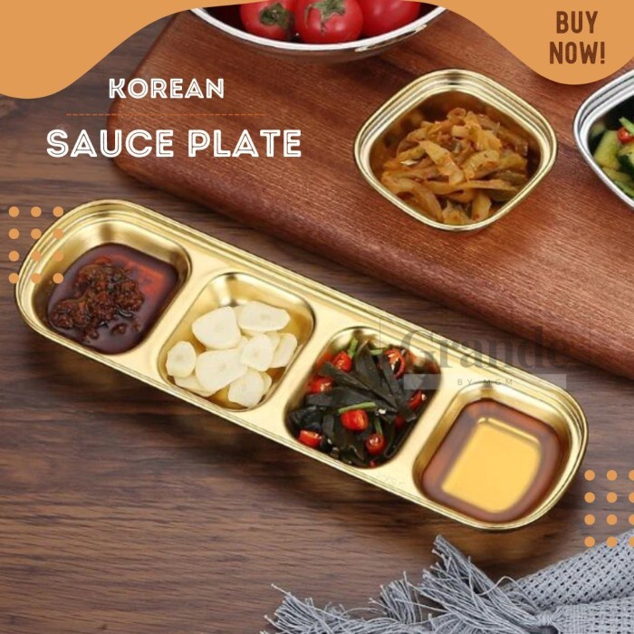 SEKAT 3 Tempat Saos Korea Stainless Gold Sauce Plate emas TEBAL