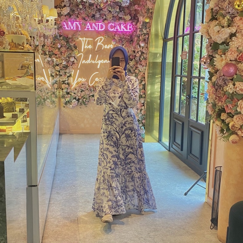 CLATSYCA Dioru | Toile de Jouy Dress | Dress Hijab Vintage