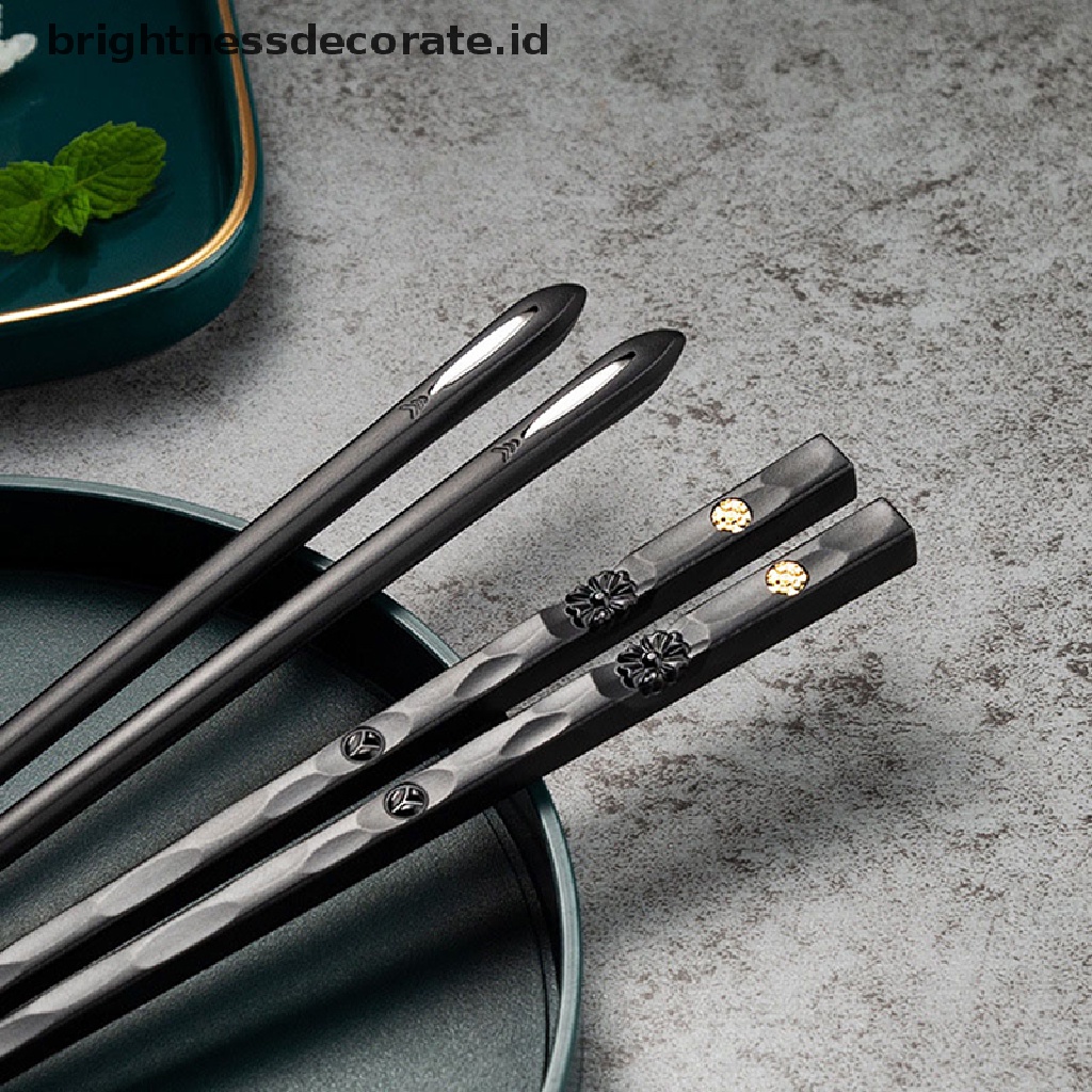 [Birth] 5pasang Sumpit Ukiran Laser Alloy Stik Sushi Reusable Non-Slip [ID]