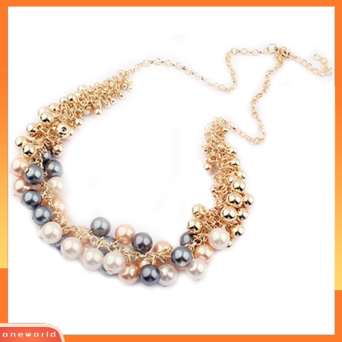 {oneworld} Wanita Fashion Multilayer Mutiara Imitasi Choker Kerah Bib Statement Chain Necklace