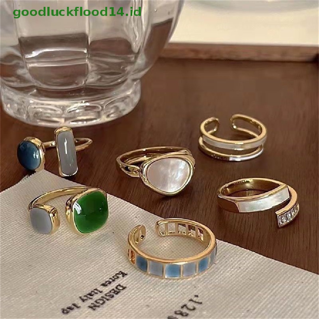 [GOOGFOUR] Retro Romantis Cocok Drop Glaze Warna Emas Terbuka Cincin Wanita Pesta Fashion Perhiasan [TOP]