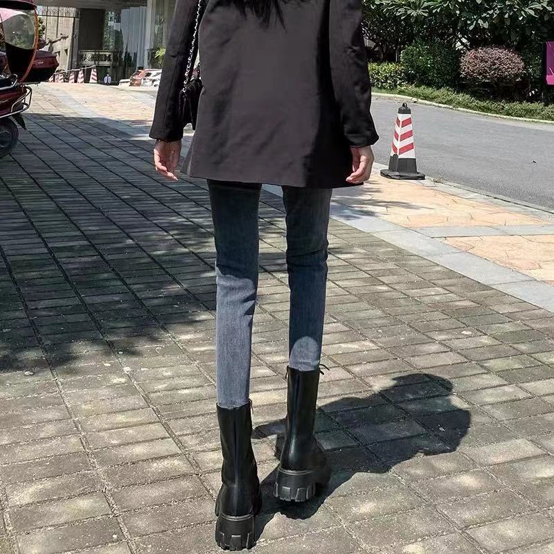 Red Celana Jeans Pinggang Tinggi Wanita Musim Gugur 2022 Versi Korea Baru Pelangsing All-Match Kaki Kurus Sembilan Poin Celana Pensil Trendi