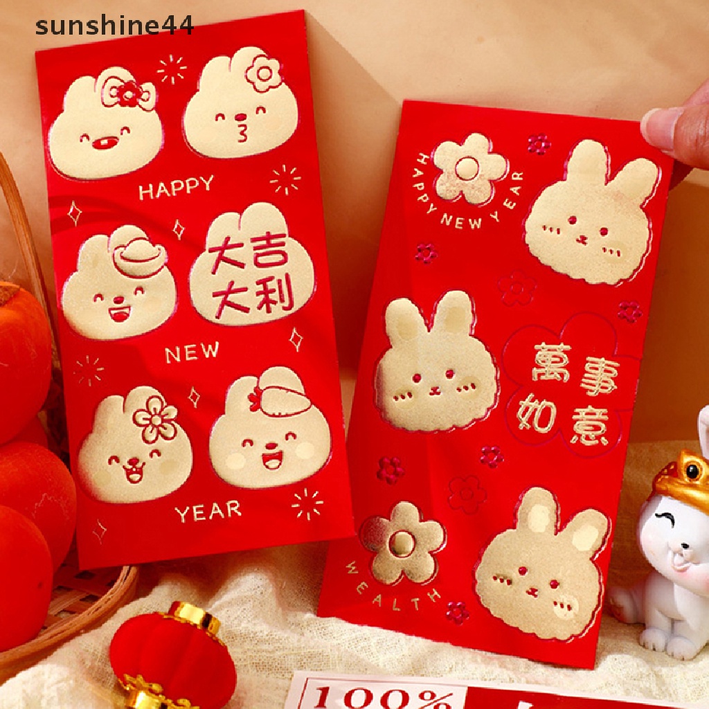 Sunshine 6Pcs 2023tahun Kelinci Kartun Amplop Merah Imlek Festival Musim Semi Paket Merah Chinese Creative Cartoon Red Lucky Amplop Merah.