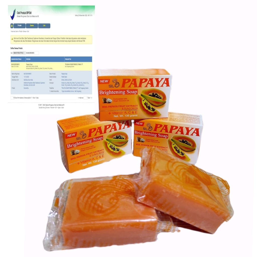 Sabun Papaya RDL Brightening &amp; sunscreen Soap 135 GRAM ORIGINAL BPOM By Royal Dafao Lestari