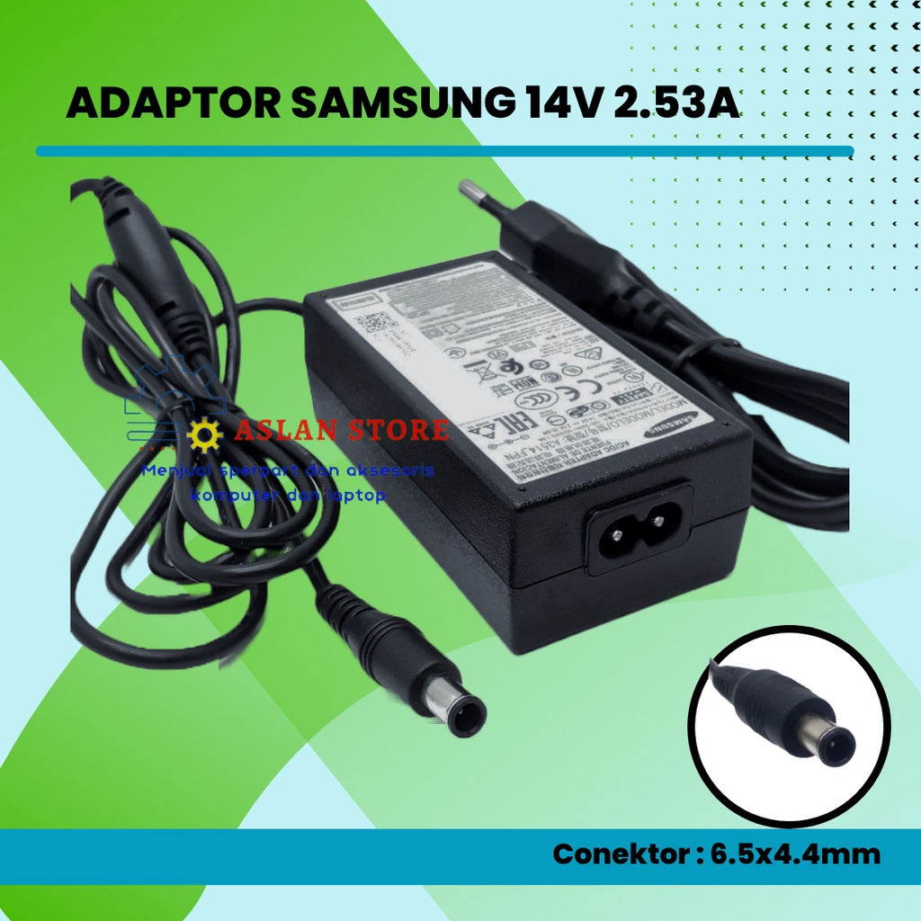 Adaptor Charger Casan TV SAMSUNG 14V-2.5A 6.5X4.4mm Pin jarum ORIGINAL S27D390HS, S24C750P, S24C570HL, S24C570BL, S24C570ML, S24C570NL, S24C570JL, LS27D390