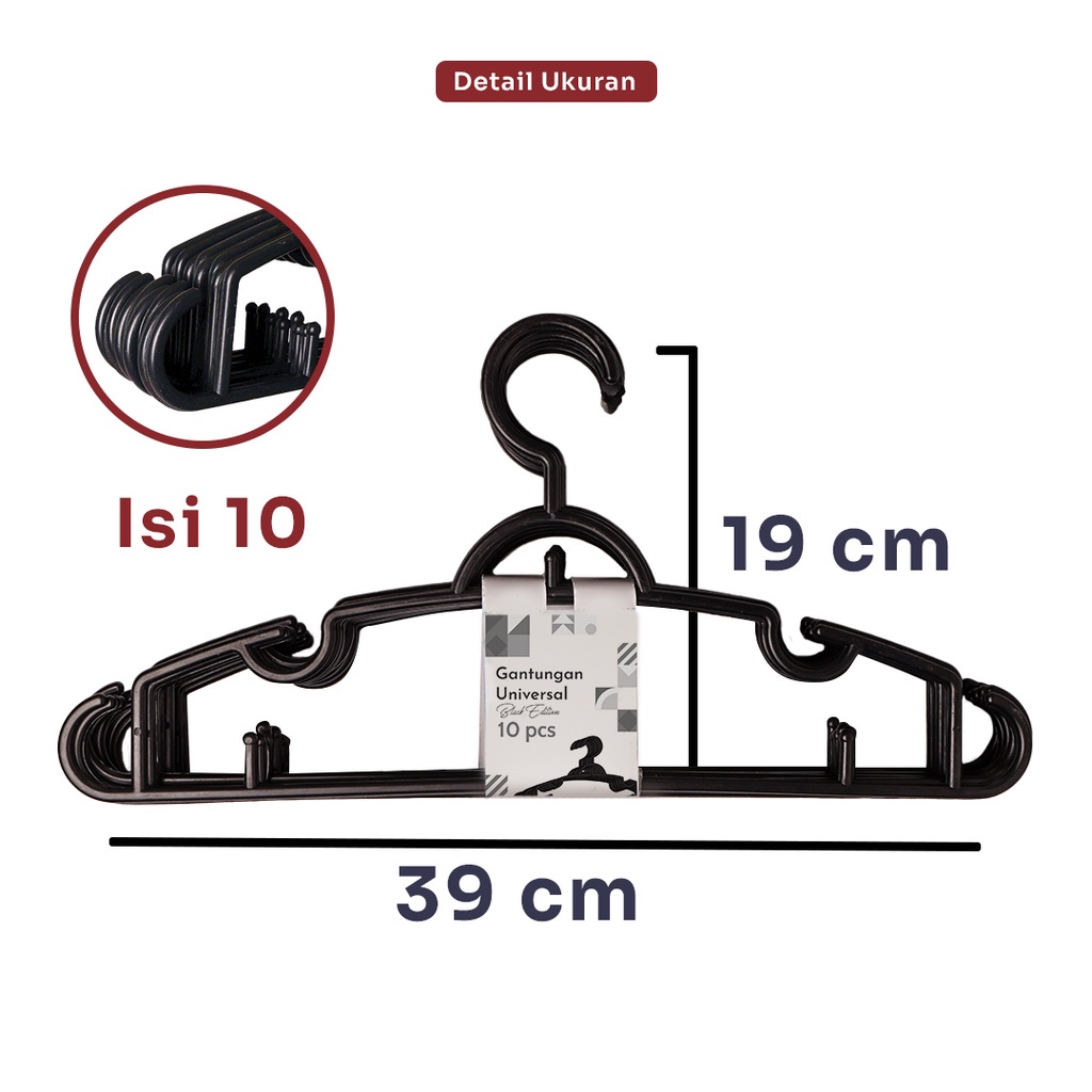 10 PCS GANTUNGAN BAJU UNIVERSAL HITAM  INDOKURNIA - BLACK EDITION INDO KURNIA