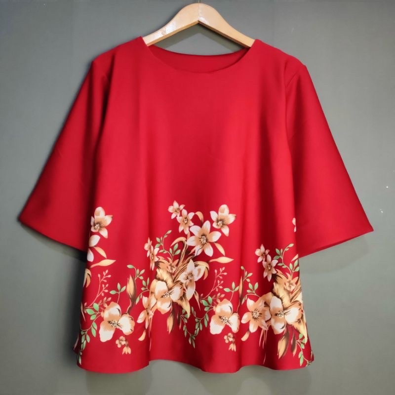 BLOUSE SCUBA JUMBO BAJU ATASAN WANITA SCUBA PREMIUM BIG SIZE MOTIF BUNGA EMAS