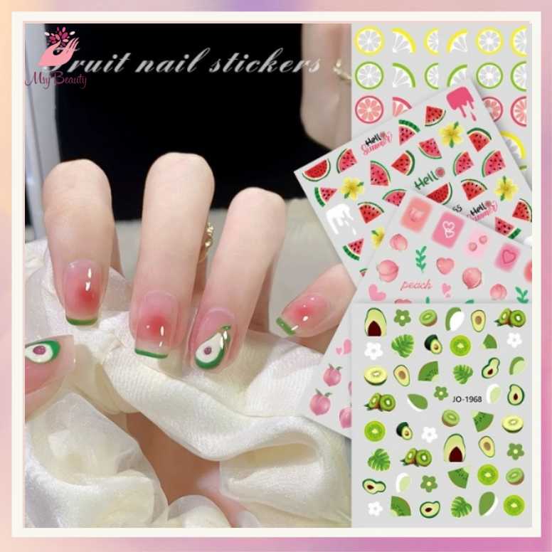 MSY Stiker Kuku 3D Motif Bunga daun/Motif Buah/Motif Pita Hiasan Stiker Kuku Kutek Nail Art