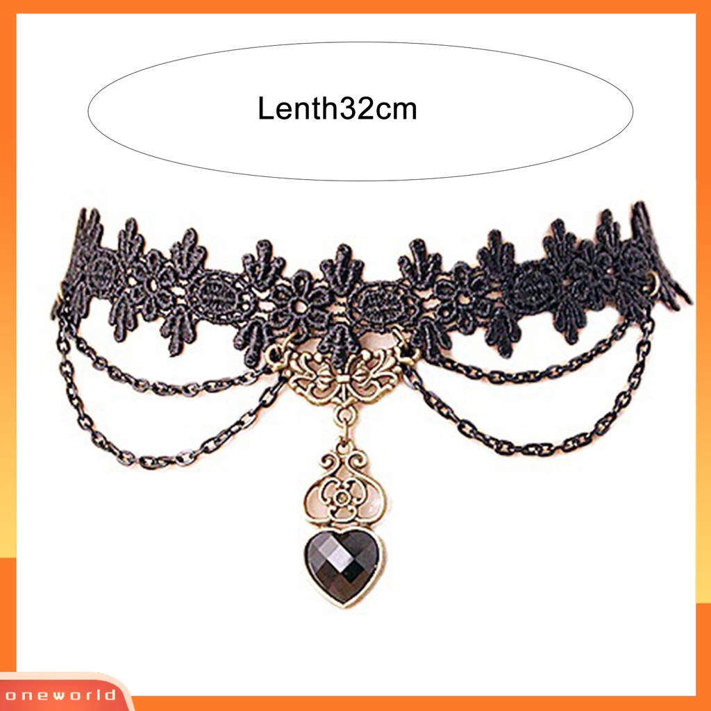 {oneworld} Kalung Colorfast Lace Edge Alloy Kalung Rantai Renda Hitam Untuk Pernikahan