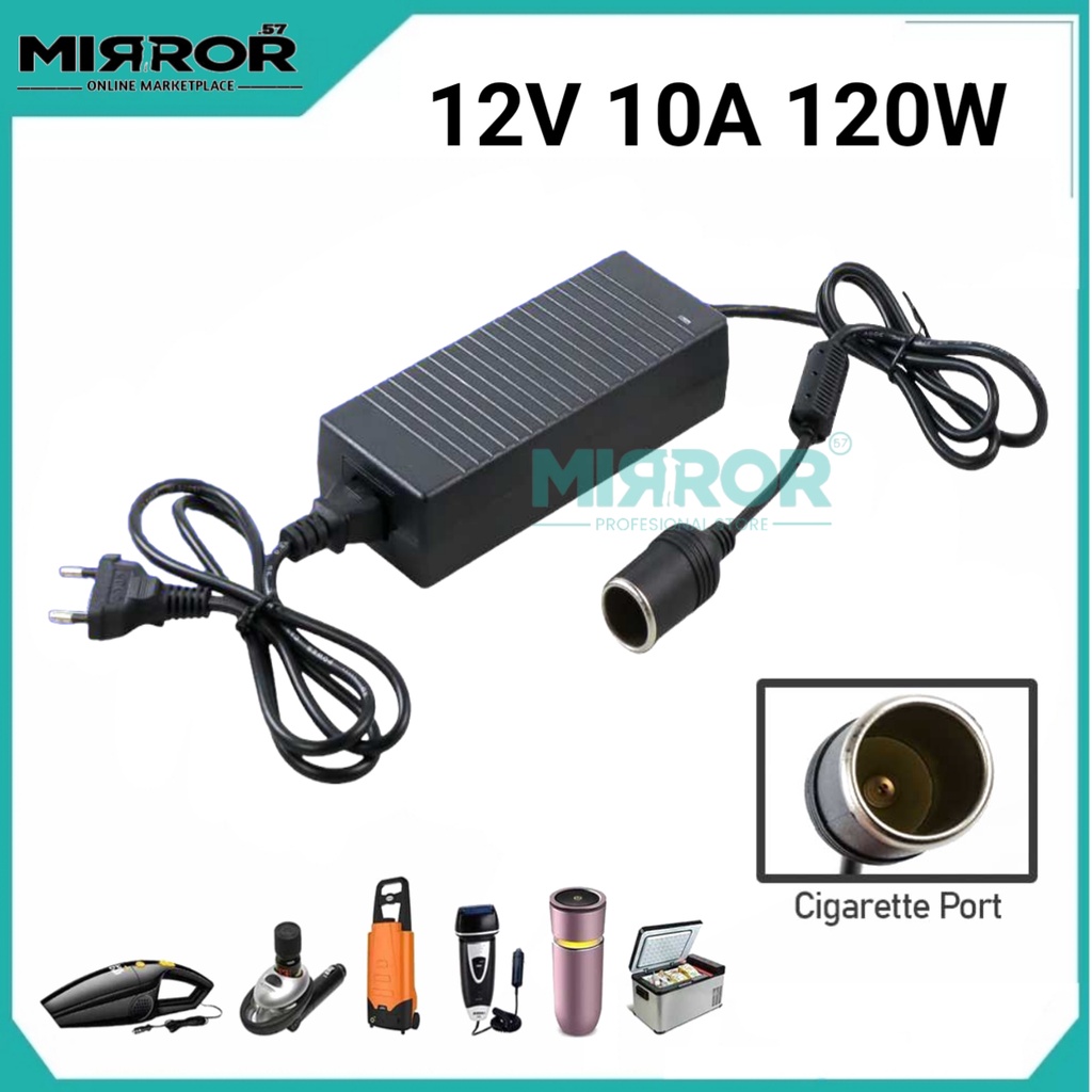 Adaptor Converter AC to DC 12V 10A 120W Colokan Cigarette Vacuum Cleaner Mobil