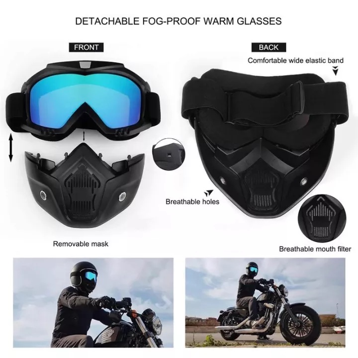 YGRETTE - TaffSPORT BOLLFO Goggles Kacamata + Masker Full Face Helem Goggle Mask Helm Gun Ski Motor Cross Topeng Kaca Mata Trail Air soft Motocross Bogo