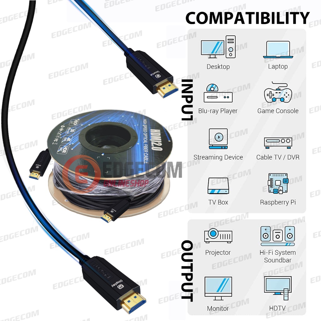 Kabel HDMI FO Fiber Optic V2.0 4K 75 Meter NETLINE