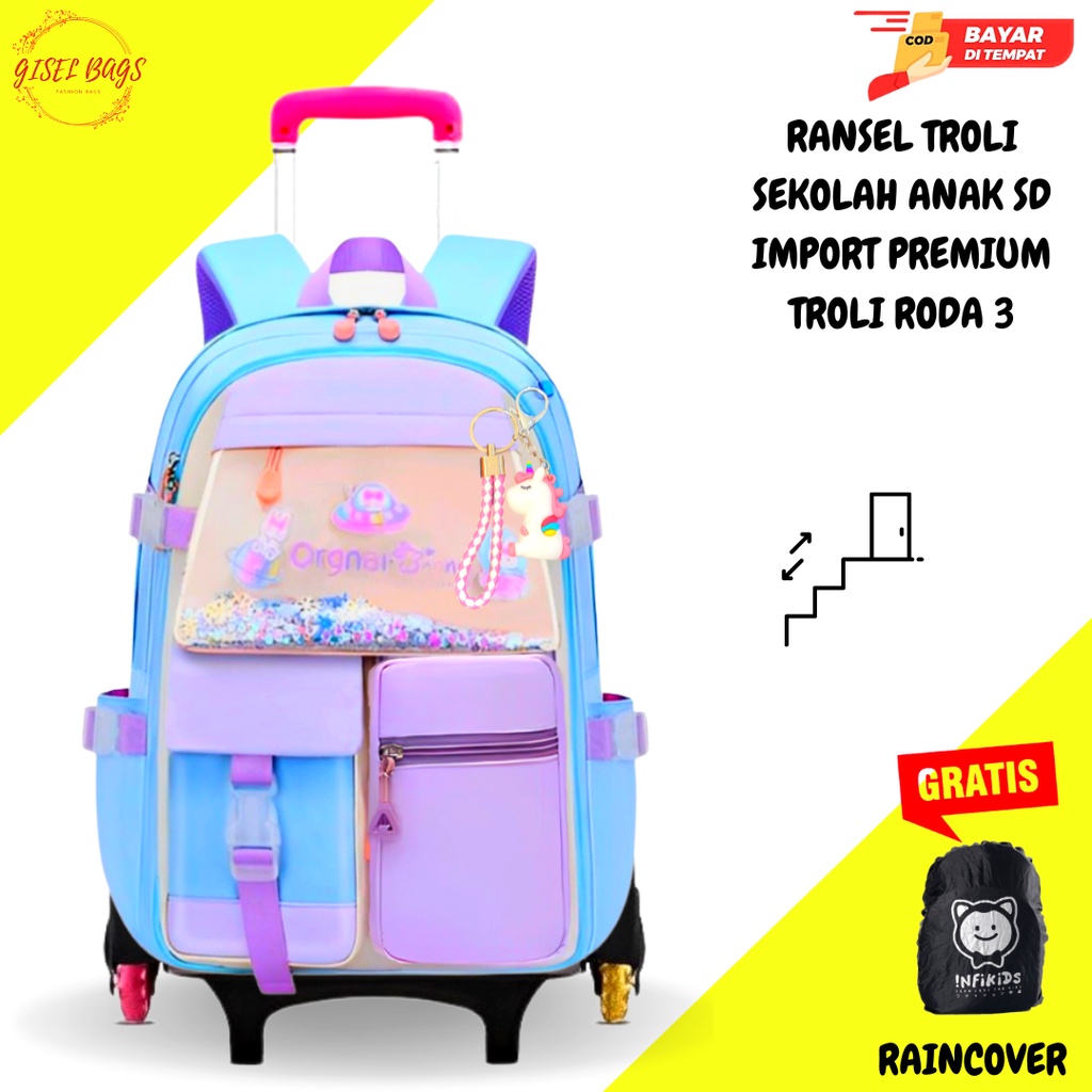 Tas troli roda 3/roda 6 sekolah anak perempuan sd remaja import premium waterproof