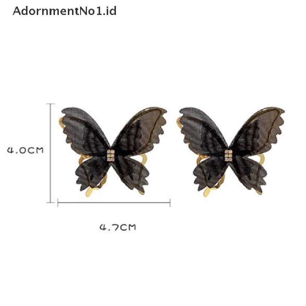 [AdornmentNo1] Anting Kupu-Kupu Jala Besar Romantis Tulle Hewan Hitam Putih Butterfly Stud Earrings Pesta Pernikahan Fashion Perhiasan [ID]