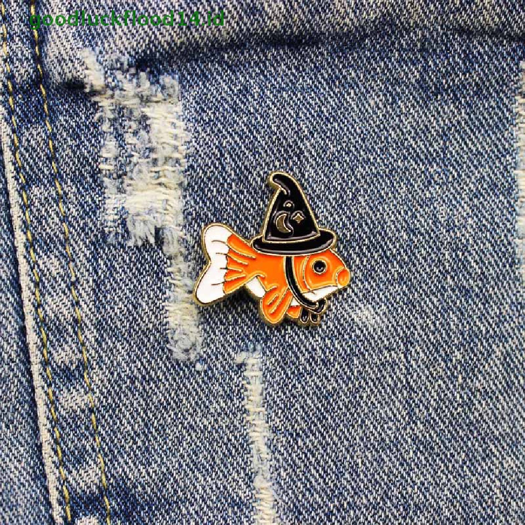 [GOOGFOUR] Bros Ikan Penyihir Kreatif Hewan Lucu Enamel Pin Ikan Beruntung Dengan Topi Ajaib Lencana Tas Perhiasan Hadiah [TOP]