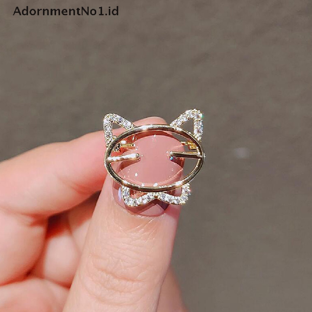 [AdornmentNo1] Elegan Berlian Imitasi Opal Batu Bulan Kucing Bros Pin Untuk Wanita Lucu Kucing Hewan Kristal Korsase Bros Aksesoris Pakaian Hadiah Perlengkapan Pesta [ID]