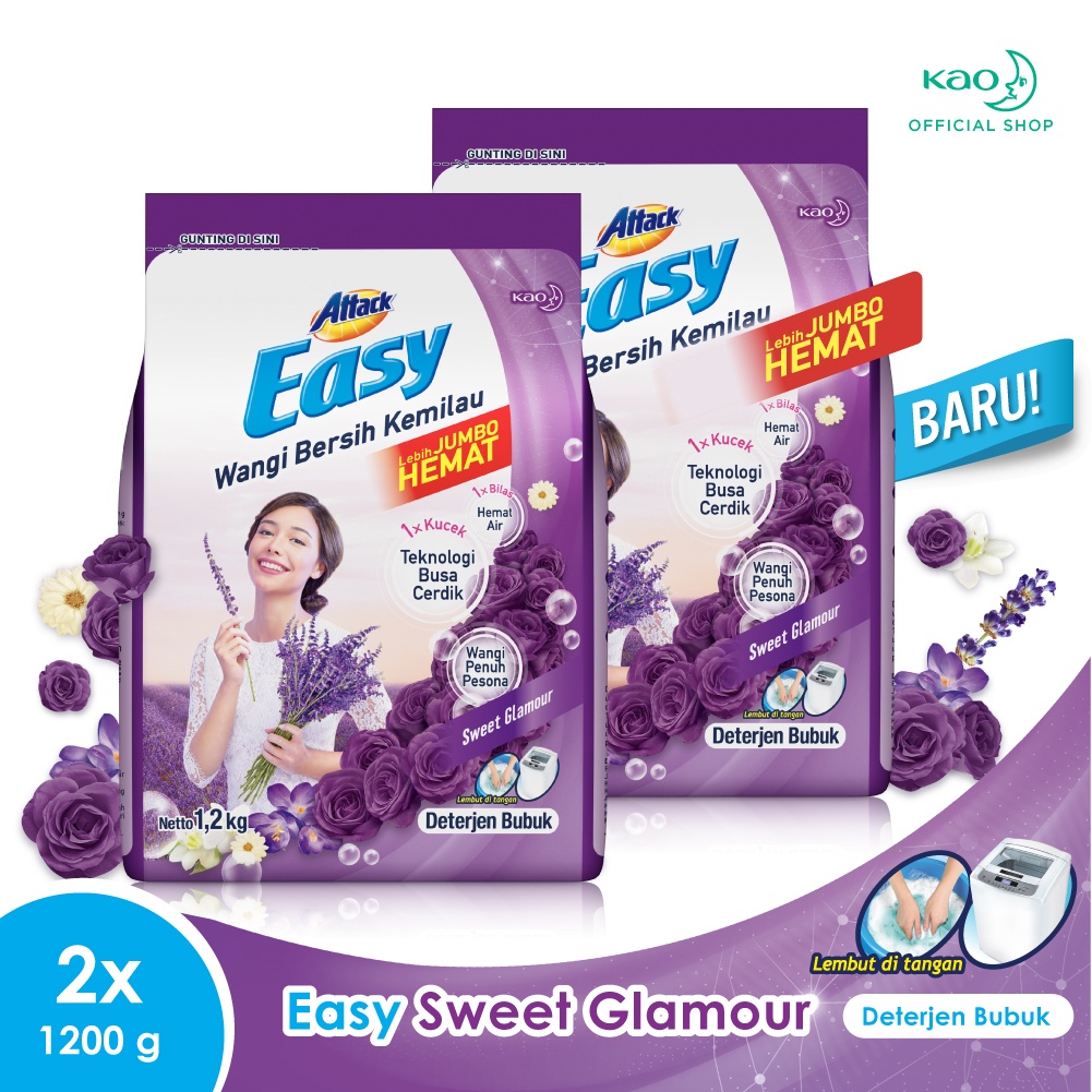 ATTACK EASY SWEET GLAMOUR DETERJEN BUBUK 1.2 KG WANGI BERSIH KEMILAU X 2