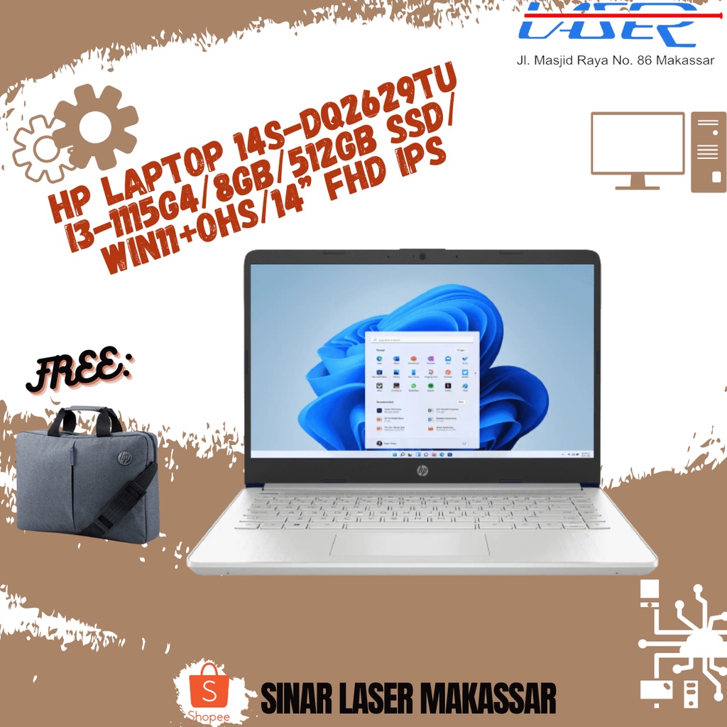LAPTOP HP 14S-DQ2629TU I3-1115G4 8GB 512GB SSD WIN11+OHS 14” FHD IPS GARANSI RESMI