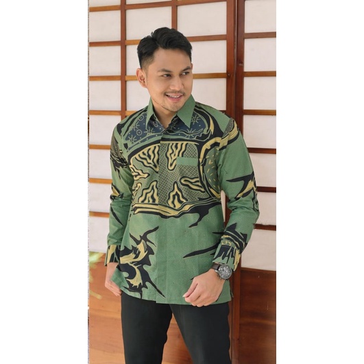 BARU..ATASAN PRIA BAJU BATIK LENGAN PANJANG LAPIS FURING KATUN PREMIUM..WARNA HIJAU SAGE.TMN SAGE