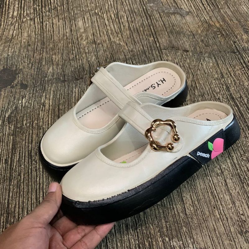 SEPATU SANDAL WANITA TERBARU SEPATU KARET SLIP ON JELLY MOTIF GESPER BUNGA 2338