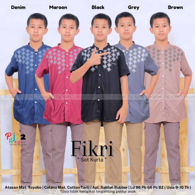 fikri set kurta ori pgj kids | setelan baju muslim koko celana 9- 10 tahun