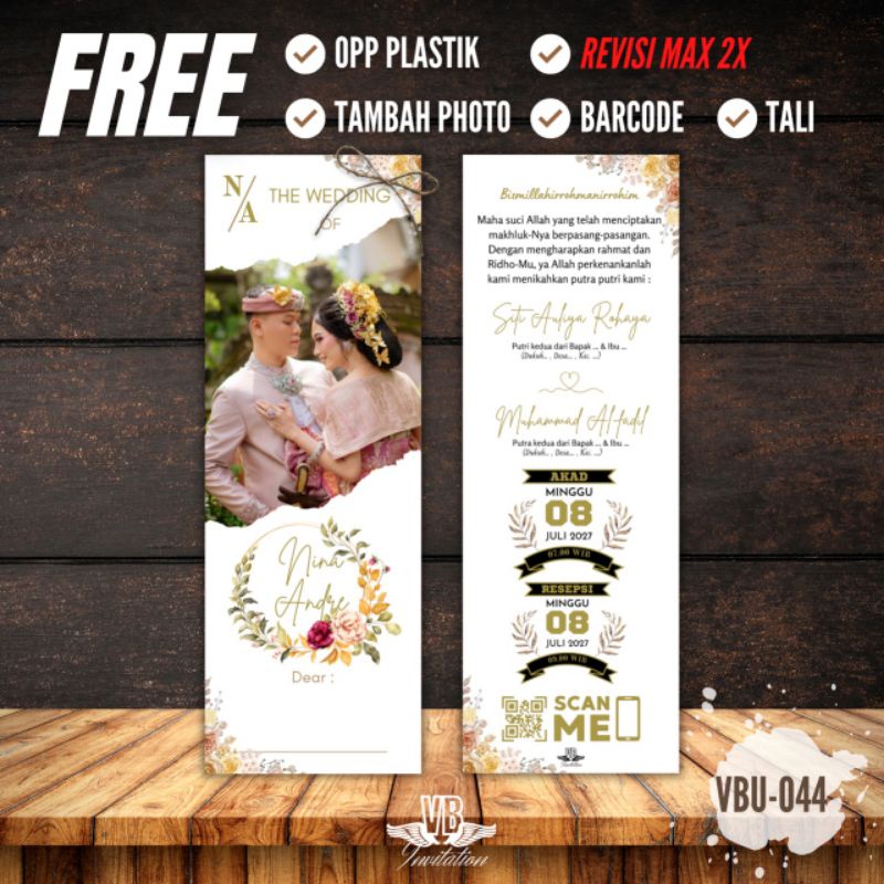 CETAK UNDANGAN PERNIKAHAN RUSTIC HANGTAG KEKINIAN TERMURAH AESTETIC VBU 044