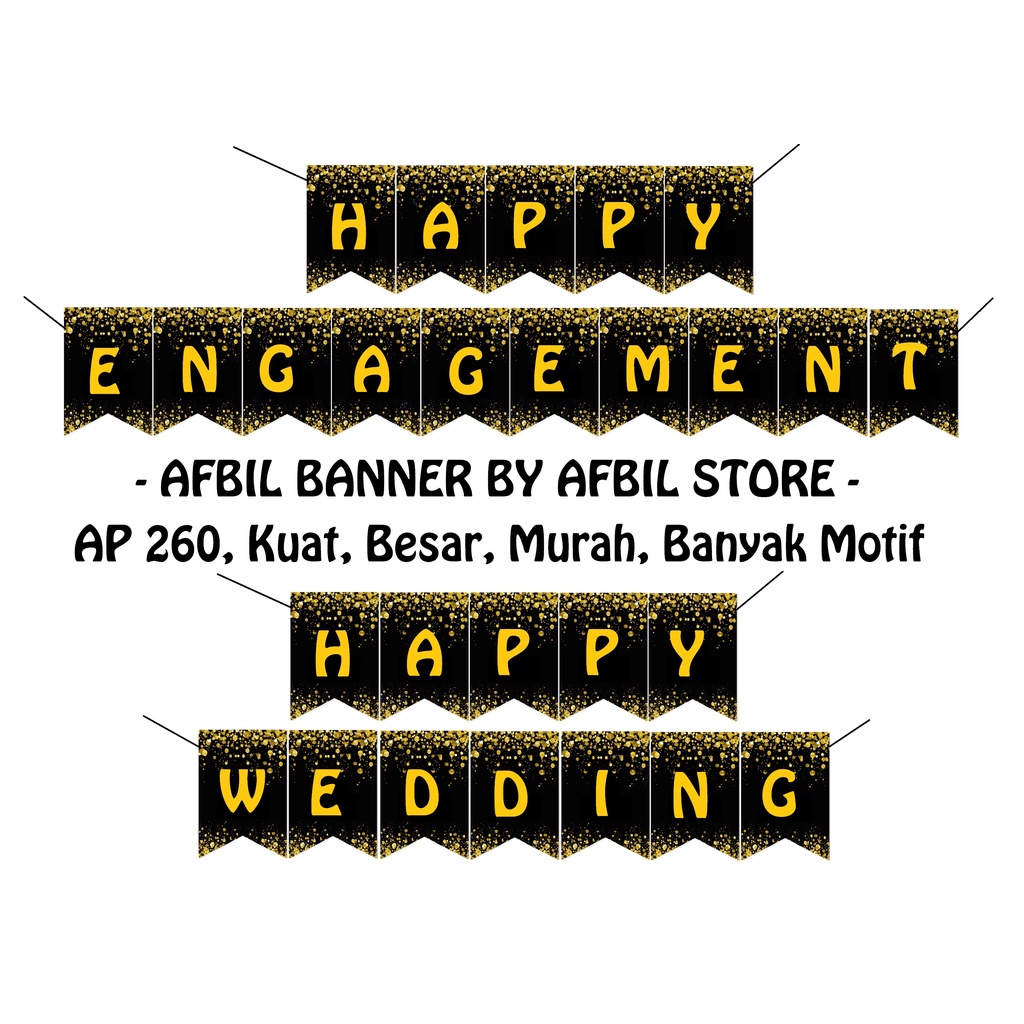 Banner Tulisan Happy Wedding Engagement Anniversary Valentine / Hiasan Dekorasi Lamaran Pernikahan
