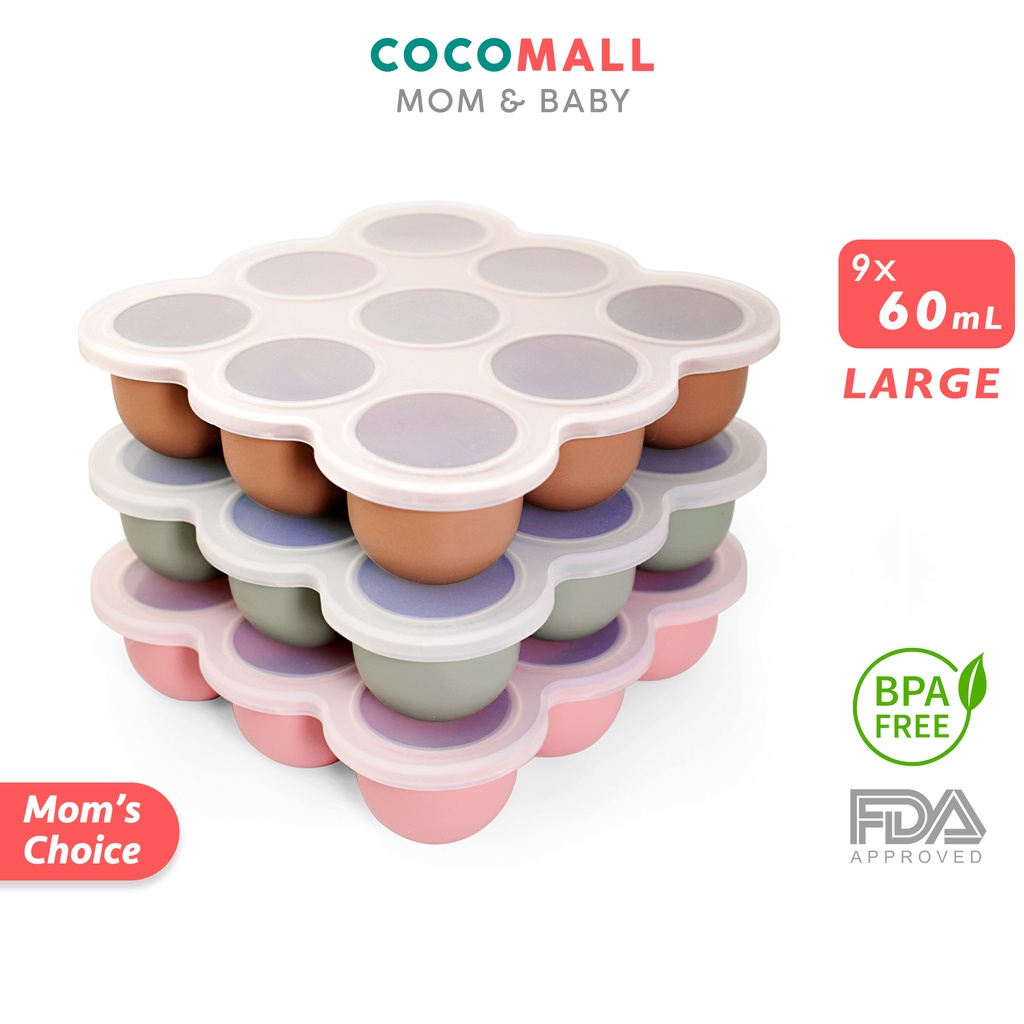 COCOMALL Tempat Kaldu Mpasi Silicon - Silicone Food Tray Cube - Silicone Food Container - Cetakan Kaldu Mpasi Silikon Freezer - Wadah Kaldu Mpasi Bayi - Penyimpanan Kaldu Mpasi