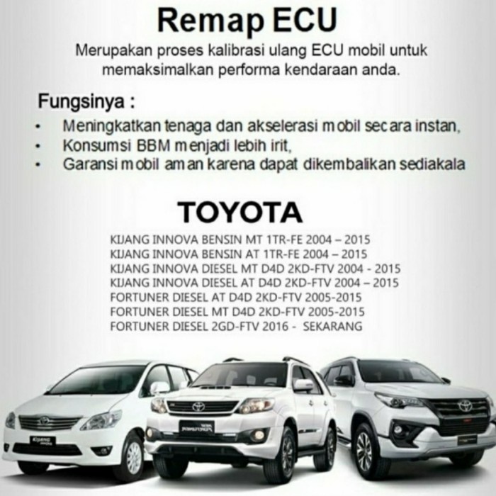 REMAP ECU TOYOTA FORTUNER INNOVA DIESEL AUTOMATIC