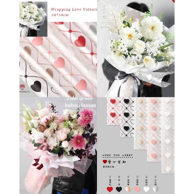 

Kertas buket motif love - Cellophane Motif love - Wrapping Love Papper Transparan