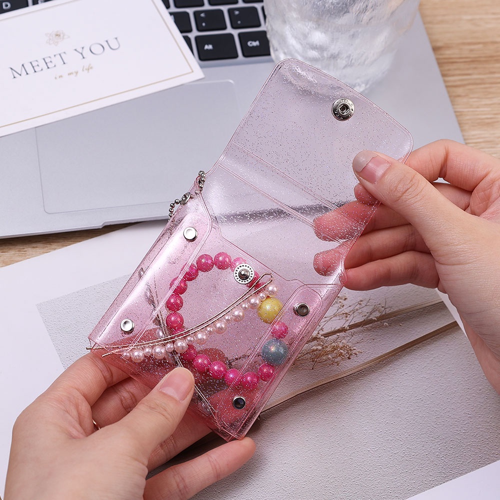 Fashion Kawaii Sequin Mini PVC Transparan Anti Air Foto Kartu Dompet Koin Pink Kosmetik Lipstik Tas Gantungan Kunci Uang Organizer Pouch