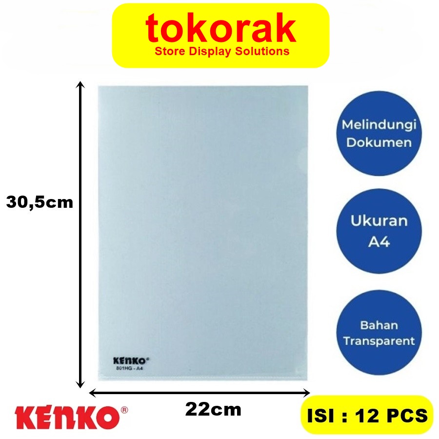 KENKO MAP L BENING CLEAR SLEEVES A4 801 HG SLEEVE A4 801HG FILE HOLDER ISI 12PCS