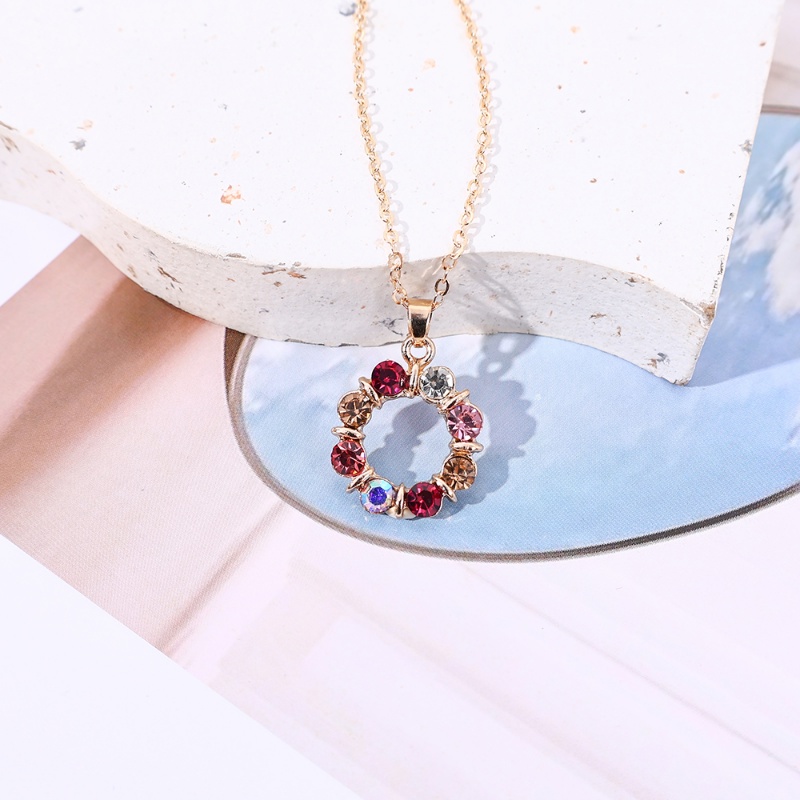 Pernikahan Pacaran Ulang Tahun Aksesoris Hadiah Glaring Zirkon Alloy Set Perhiasan Indah Pink Wanita Stud Anting Berwarna Berlian Imitasi Liontin Kalung
