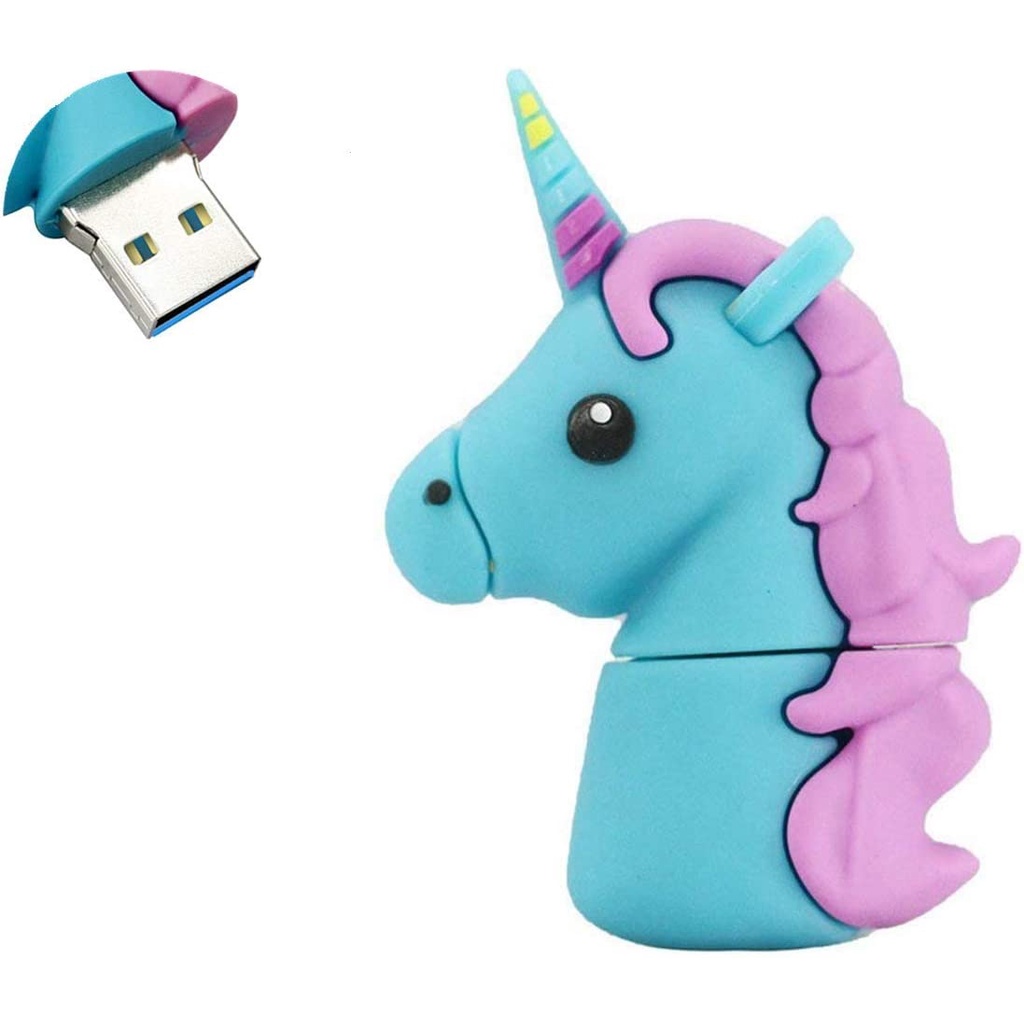 Flashdisk Unicorn Biru 2TB 1TB Hias 1GB 8GB 16GB 32GB 64GB 128GB Cocok Untuk Komputer USB2.0 Waterproof