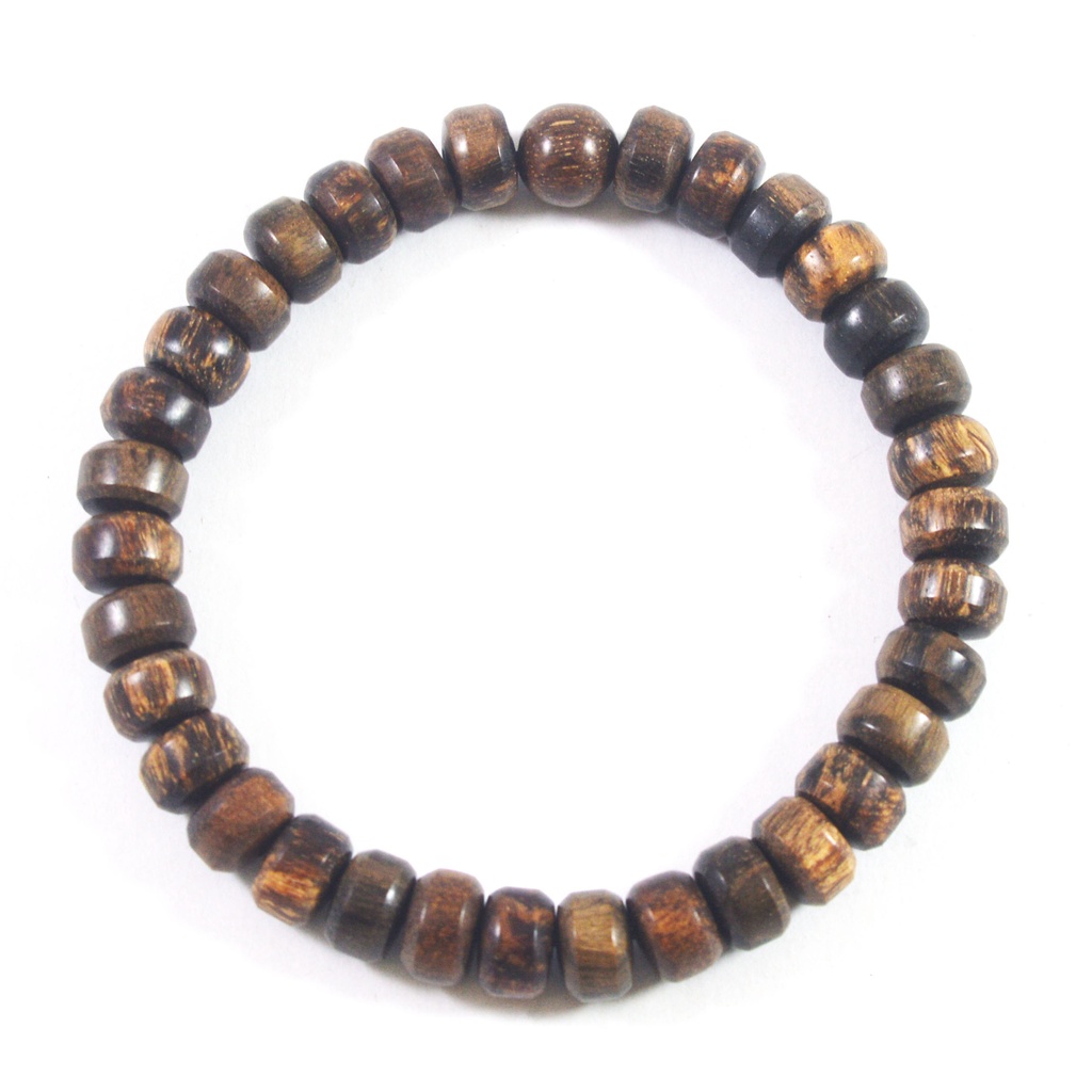 Gelang Tasbih 33 butir Kayu Gaharu Model Silinder Tali Karet