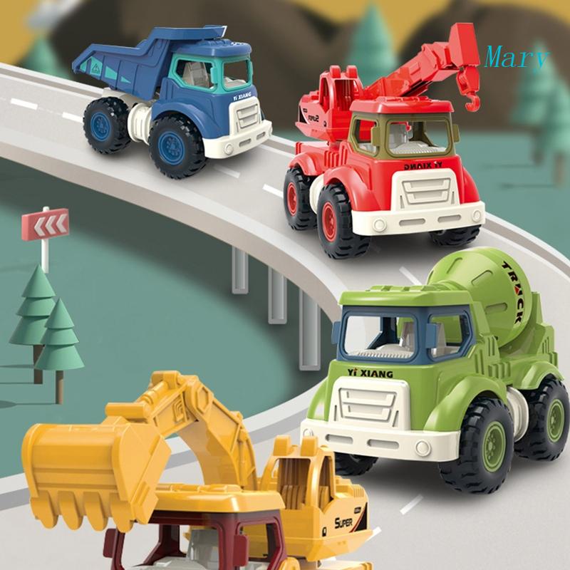 Mary Mainan Mobil Bayi Truk Tarik Kembali Mini Dengan Sambungan Fleksibel Excavator Simulasi/Mixer Truck/Crane/Wagon Balita Sandbox