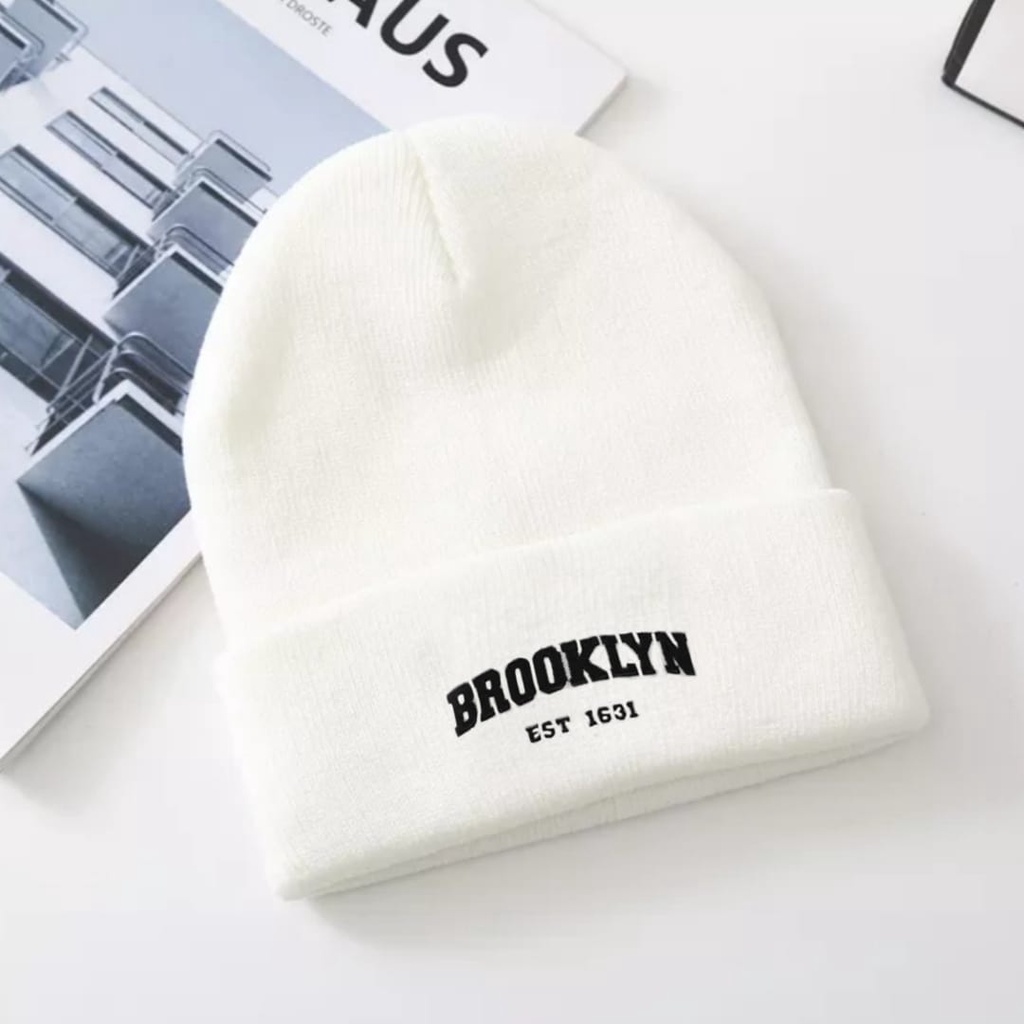 kupluk beanie Unisex Cap Hat Soft Material Bordir Brooklyn terbaru