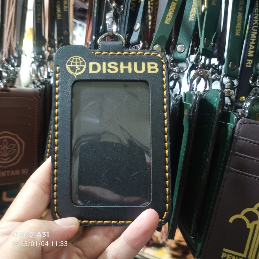 

holder kalung id card kulit Dishub / hitam