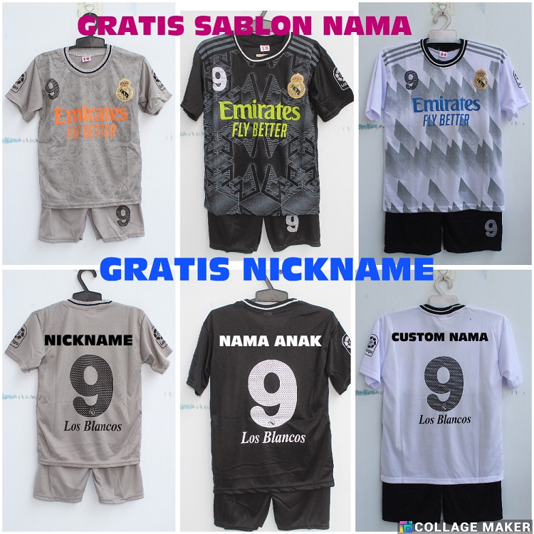 setelan baju bola anakmadrid putih size 1-14thn