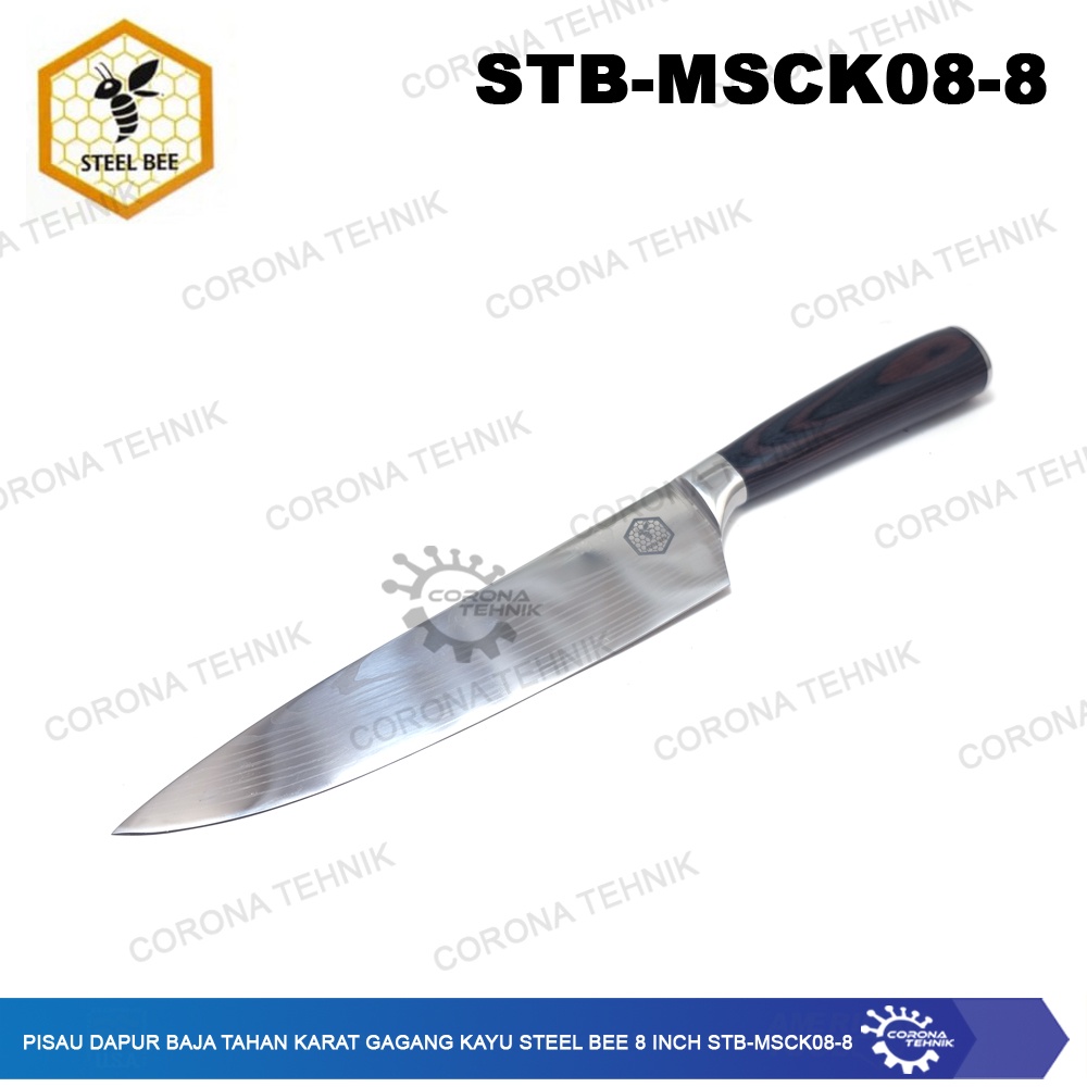 STB-MSCK08-8 Pisau Dapur Baja Tahan Karat Gagang Kayu Steel Bee 8 Inch