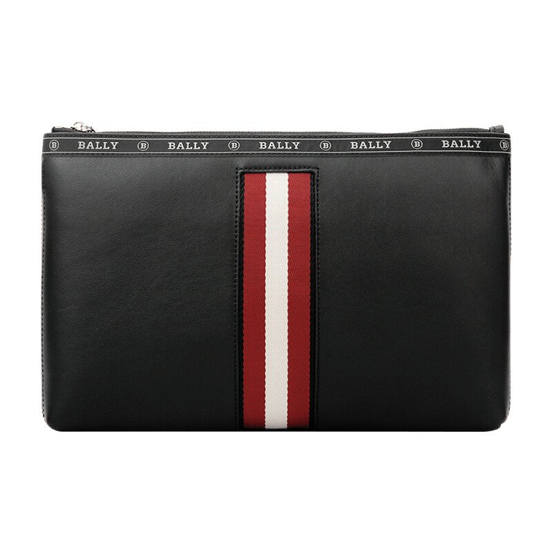 TAS PRIA MEN CLUTCH BALLY HARTLAND LEATHER BAG IN BLACK STRIPE