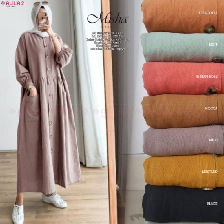 NEW PRODUCT E922 MISHA DRESS MIDI ALILA / MISHA 1 2 MIDI DRESS KATUN LINEN CRINKLE IMPORT LD120 JUMB