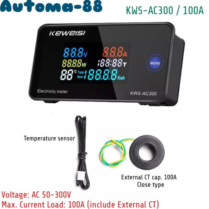 Keweisi KWS AC300 100A AC 50-300V Watt Volt Ampere KWH Energy Meter