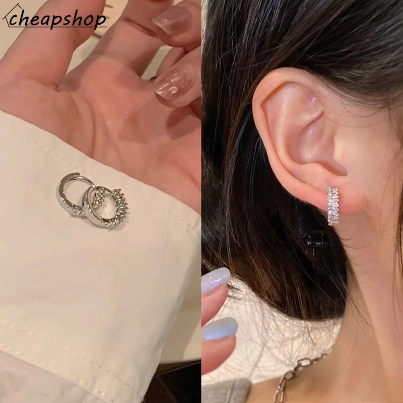 IFYOU Anting Tusuk Giwang Zircon Silver Berlian Berkilau Simple Untuk Aksesoris Perhiasan Wanita