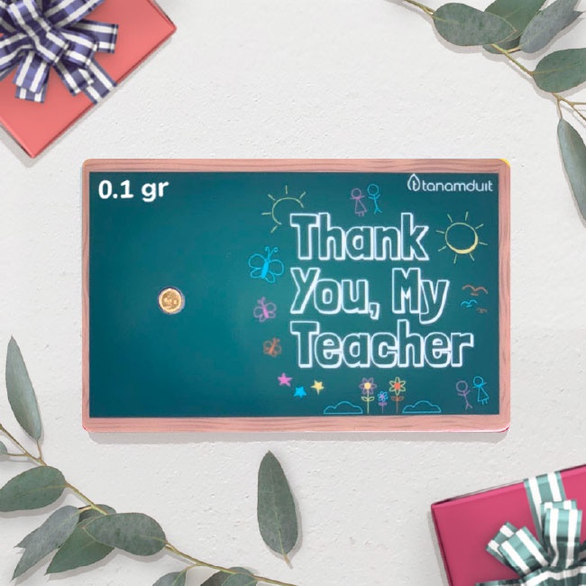 tanamduit - Emas edisi kado guru emas asli 24K 0,1 gram - 0,5 gram kado ucapan "Thank You Teacher" l
