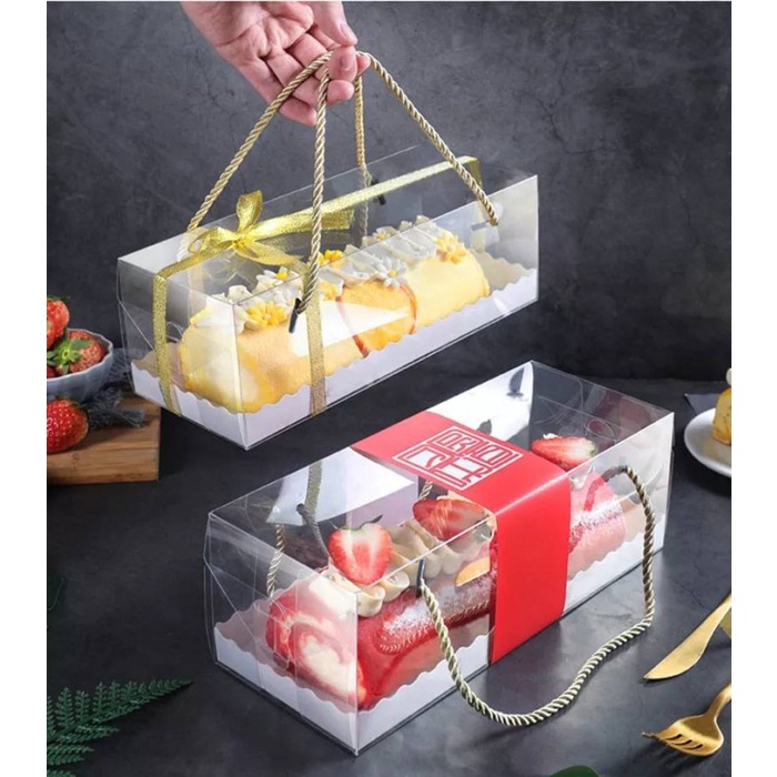 BOX MIKA HANDLE TALI BOLU GULUNG KOTAK ROLLCAKE TART MIKA TRANSPARAN
