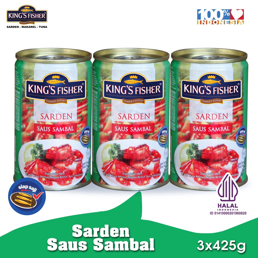 

King's Fisher Paket 3 pcs Sarden saus sambal Makanan Kaleng 425g