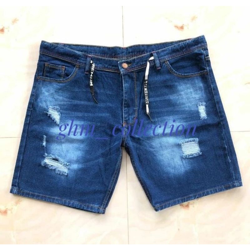 celana jeans pendek sobek sobek pria standar/jumbo//jin pendek ripped wisker big size 28-44
