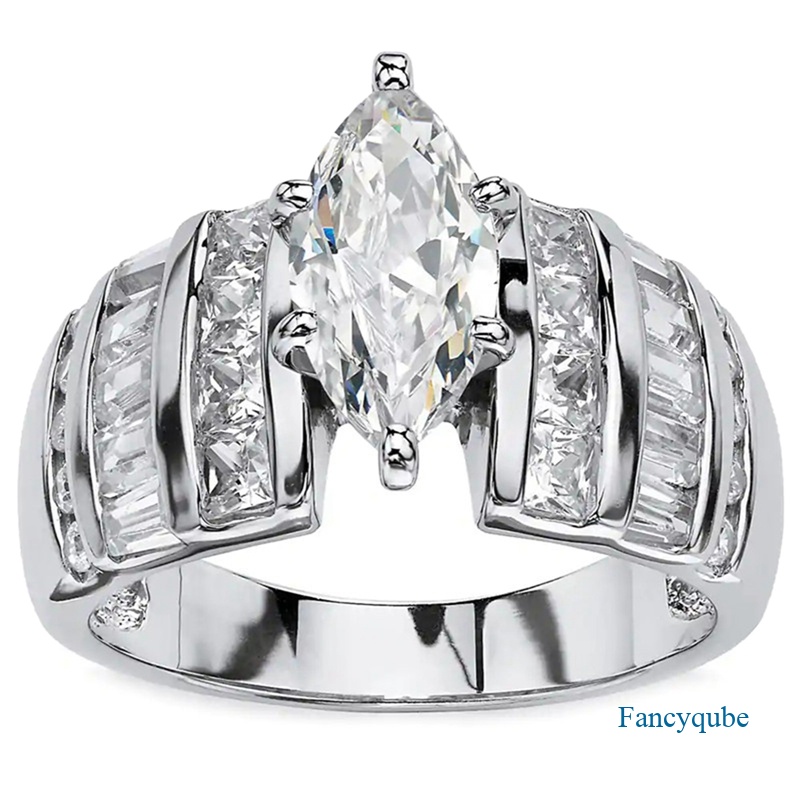 Luxury Marquise Cubic Zirconia Cincin Kawin Untuk Wanita Kualitas Tinggi Silver Color Band Desain Modern Fashion Rings Jewelry